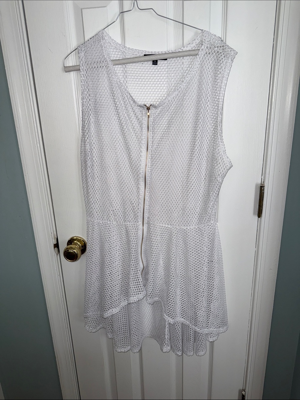 Women’s White Mesh Swim Coverup with Front Zip